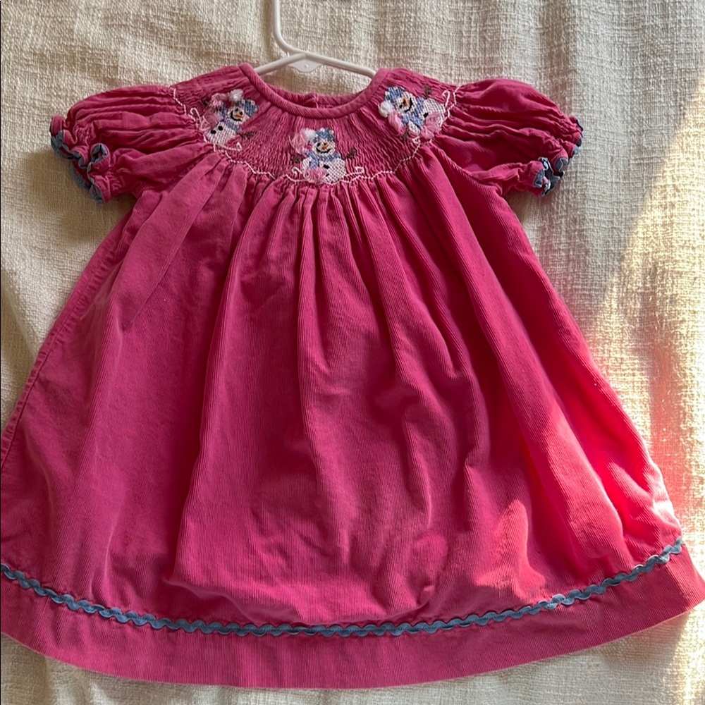 Charming Pink Embroidered Snowman Baby Girls Dress